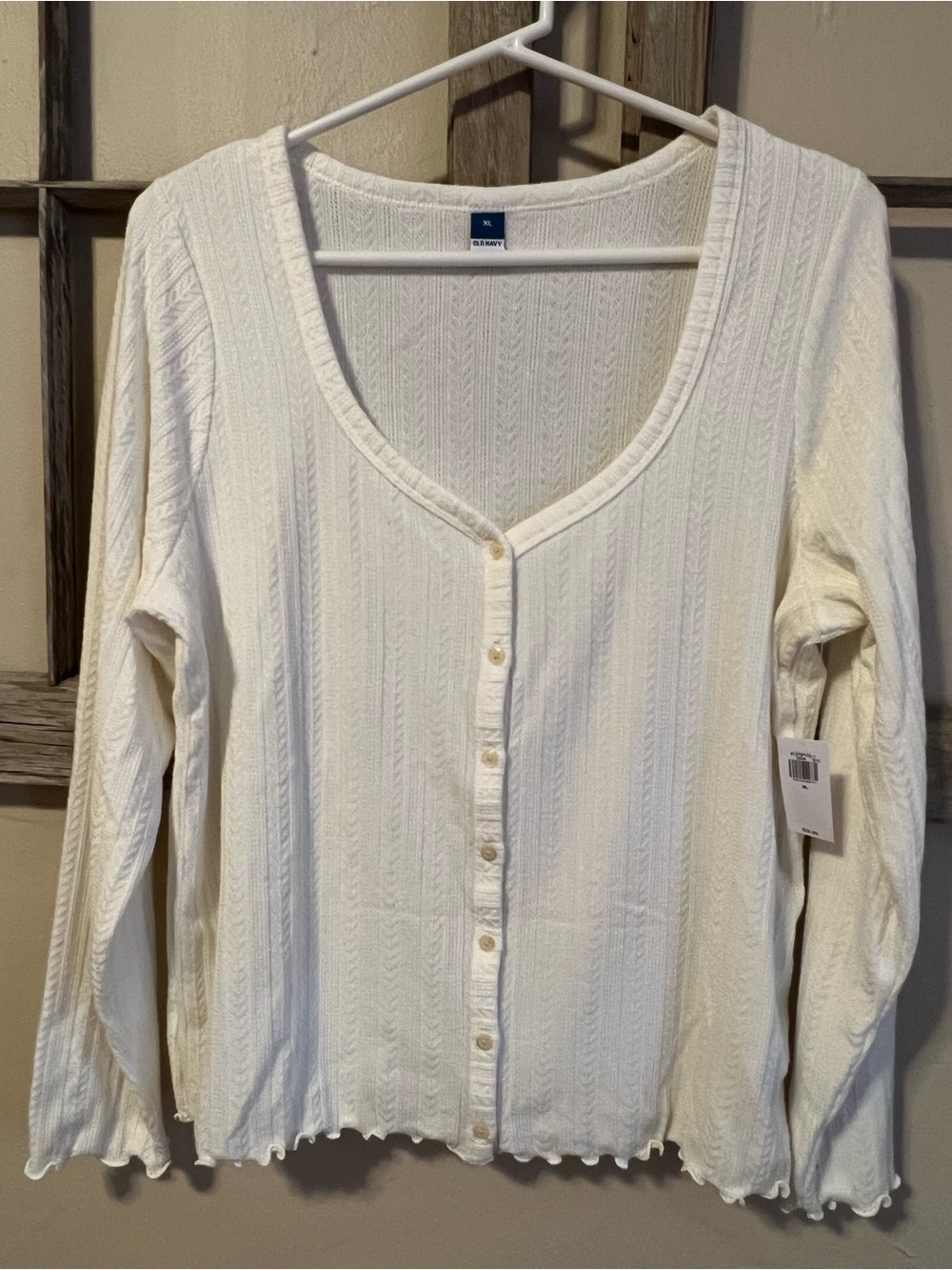 NWT Sz XL - Old Navy Cream Button-Front Ribbed Scoop-Neck Top